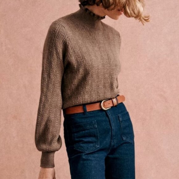 Sézane Rosalia 100% Merino Wool Knit Turtleneck Sweater in Brown Mocha Size XS - Picture 2 of 10